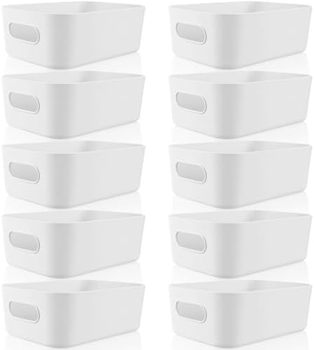 Zopeal Plastic Storage Bins 10 Pcs White Pantry Organizer Bins Small Baskets Storage Containers for Home Kitchen (12 x 8 x 5 Inches) by Zopeal