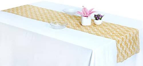 MDS Pack of 12 Wedding 12 x 108 inches Lace Table Runner for Wedding, Decorations for Birthday Parties, Banquets, Graduations, Engagements, Suitable All Dinner Tables - Gold - Image 3