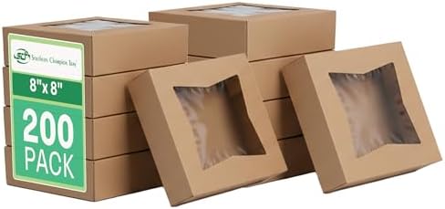 SCT Kraft Window Bakery Box (200 Quantity) 8x8x2.5, Automatic Bakery Carrier for Pies, Donuts, Pastries, Kraft with Clear Lid, 24013K by SouthernChampionTray