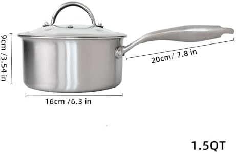 Stainless Steel Small Brushed Saucepan With Lid, Induction Cooking Sauce Pot Pans, 18/10 Tri-Ply Heavy Bottom Saucier Cookware, Dishwasher Safe & Oven Safe (1.5QT) - Image 5