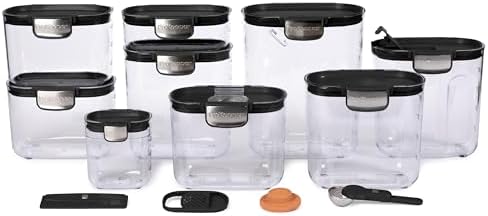 ProKeeper+ Airtight Food Storage Container Set – Clear Plastic Flour and Sugar Canister Set with Magnetic Accessories for Kitchen Organization (Black, 13-Piece) by Unknown