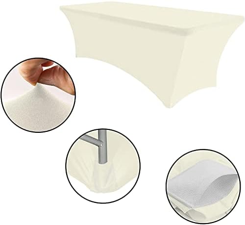 MDS® Pack of 5 Spandex Tablecloth 8FT Tight Fitted Stretch Table Cover – Washable Wrinkle-Free Reusable Elastic Patio Tablecloth for Wedding, Party, Banquet, Trade Show, Event Décor - Ivory - Image 4
