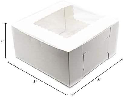 Made in USA 8" X 8" X 4" Recycled White Kraft Cake Box with Scalloped Window & 8" Round Cake Boards (Pack of 10 – Front Loading) - Image 7