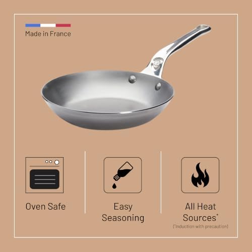 de Buyer MINERAL B Pro Carbon Steel Fry Pan - 8” Diameter, 5.5” Cooking Surface - Ideal for Searing, Sauteing & Reheating - Made in France - Image 4