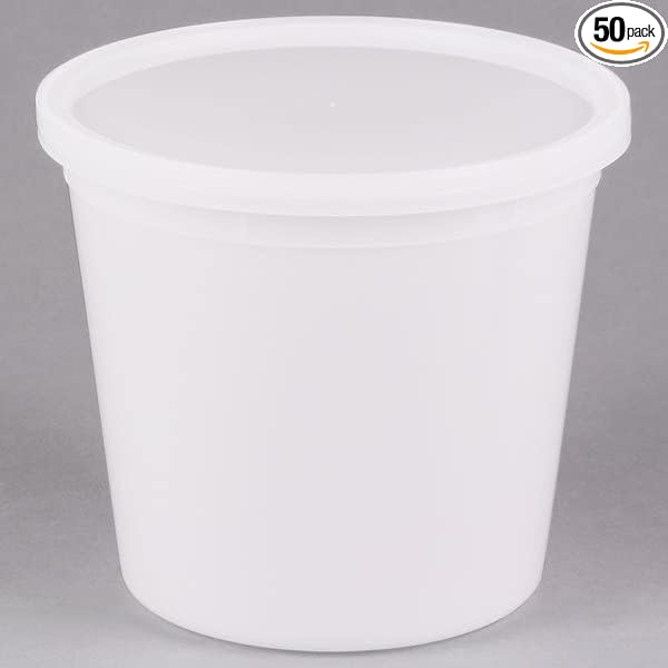 168 oz & 5.25 Qt. Translucent Round Deli Container with Lids, A Perfect For Meal Prep Soup, Ice Cream, Freezer, Dishwasher And Microwave Safe: 50 Sets by Unknown