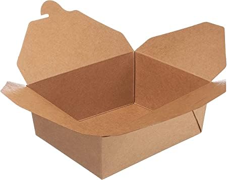 Take Out Food Containers 49 oz Kraft Brown Paper Take Out Boxes Microwaveable Leak and Grease Resistant Food Containers - To Go Restaurant, Catering, Food Truck - Recyclable Lunch Box #2 (100) by EcoQuality