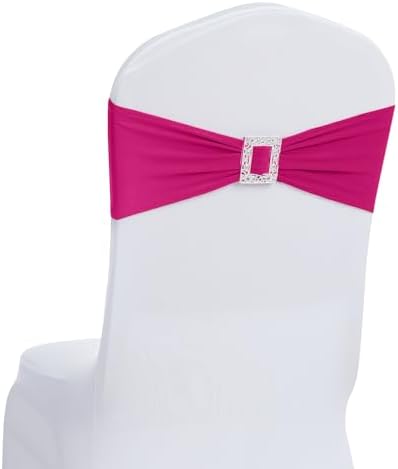 Joccun 60 PCS Spandex Chair Sashes Bows Stretch Chair Cover Band with Buckle Slider Universal Elastic Chair Ties for Wedding Banquet Party Event Decoration (Fuchsia) by Joccun