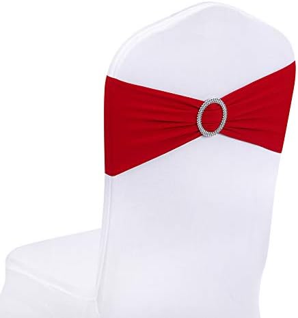 Peomeise 50pcs Red Spandex Chair Sashes with Buckle Slider for Wedding, Party Decoration by Peomeise