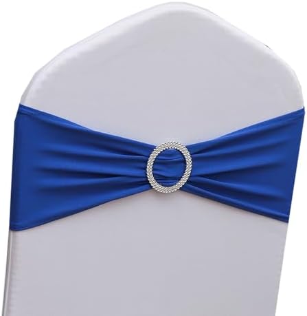 Roayl Blue Chair Sashes 50 Pack, Spandex Bands for Chairs Covers, Chair Bows for Wedding Party Banquet Decor by GANKAR