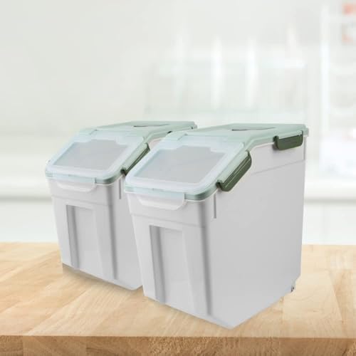 4 Pack Grain Food Storage Container, 20LB Airtight Rice Bin Storage Bucket with Spoon and Measuring Cup, Large Flour Dispenser Container Set 80LB Total Capacity, Green - Image 5