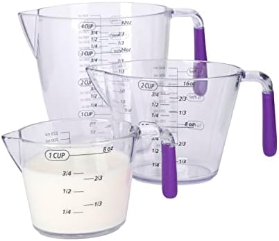 Colourworks Measuring Jug Set, 3-Piece Plastic Measuring Jug with 200, 400 and 900ml Jugs, Purple by Colourworks