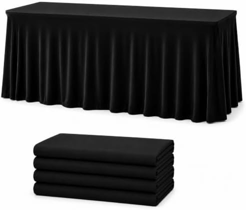 Your Magic Moment Black Tablecloth 4 PC Set 6 FT Rectangle Table Cover Set for 6 Foot Tables Black Spandex Table Skirts Party Anniversary Catering by YourMagicMoment