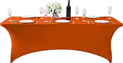 MDS® Pack of 5 Spandex Tablecloth 6FT Tight Fitted Stretch Table Cover – Washable Wrinkle-Free Reusable Elastic Patio Tablecloth for Wedding, Party, Banquet, Trade Show, Event Décor - Orange - Image 2