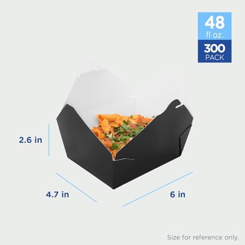 Karat Paper to Go Boxes [48 oz - 300 ct] Leak-Resistant, Microwavable, Heavy-Duty Take Out Boxes | Grease Resistant & Stackable, Black - Image 2