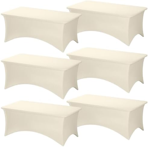 Fixwal 6 Pack 6FT Ivory Tablecloth Rectangle Spandex Fitted Table Cover by Fixwal