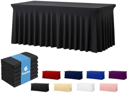 Deep Dream 6 Pack Black Spandex Fitted Tableclothes for 6 Foot Rectangle Tables, Wrinkle Free 6FT Fitted Table Cover, Stretch Tablecloth Table Skirt for Party, Banquet, Wedding and Events by DeepDream