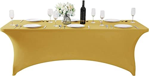 MDS® Pack of 10 Spandex Tablecloth 4FT Tight Fitted Stretch Table Cover – Washable Wrinkle-Free Reusable Elastic Patio Tablecloth for Wedding, Party, Banquet, Trade Show, Event Décor - Gold - Image 2