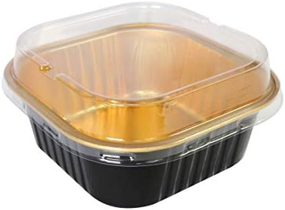 KitchenDance Disposable Foil Cake and Dessert Cup Set with Lid, 4.5 x 4.5" Square Cake Baking Pan for Hotels, Restaurants, Heavy Duty Aluminum Pan for Baking Food #A-24P (1000, Black W/Gold Interior) by KitchenDance