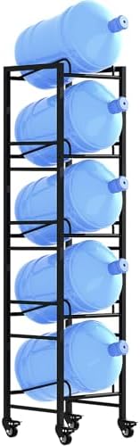 5 Gallon Water Jug Holder, Movable 5 Tier Heavy Duty Water Rack with 4 Wheels, Rack for Water Jug Storage, Space Saving Water Stand for Five 5 Gallon Water Jugs, Black by VORSHAPE