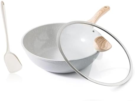 Kordisen Ceramic Wok Pan, 12 Inch Nonstick Wok with Lid, Healthy Non Toxic Woks & Stir-fry Pans for Cooking, Induction Cookware, PFOA & PFAS Free (Grey) by Kordisen
