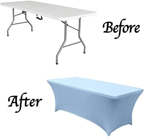 MDS® Pack of 5 Spandex Tablecloth 6FT Tight Fitted Stretch Table Cover – Washable Wrinkle-Free Reusable Elastic Patio Tablecloth for Wedding, Party, Banquet, Trade Show, Event Décor - Baby Blue - Image 5