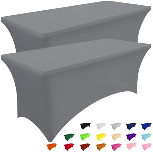 Smiry 2 Pack Spandex Table Cloth 5FT, Elastic Fitted Grey Tablecloth by Smiry