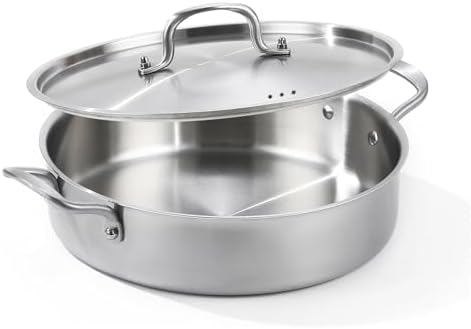 Yeksum Saute Pan with Lid, 5 Quart Tri-Ply Stainless Steel Saute Pan, 12inch Deep Frying Pan with Lid, Large Skillet, Rondeau Pot Compatible with All Cooktops Up to 600℉ by YEKSUM