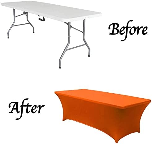 MDS® Pack of 10 Spandex Tablecloth 8FT Tight Fitted Stretch Table Cover – Washable Wrinkle-Free Reusable Elastic Patio Tablecloth for Wedding, Party, Banquet, Trade Show, Event Décor - Orange - Image 5