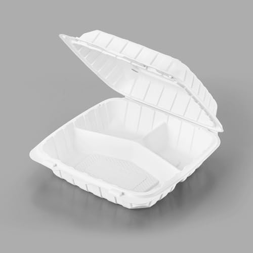 KARAT EARTH Clamshell Take Out Food Containers [9"x9" - 120 ct] To Go Containers | 3 Compartment, Soak-Resistant, Durable, Stackable | Vented for Hot/Cold Foods, White - Image 3