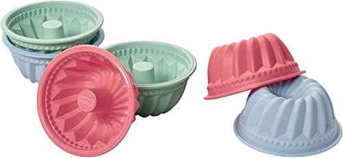 LURCH Germany Flexiform Silicone Mini Round Ring Cake Molds | Small Nonstick Gugelhupf Shaped Baking Pans | Ø 2.7 x 1.1 Inches | Set of 6 - Pink, Green & Blue by Lurch