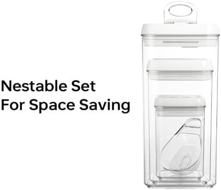 Felli Flip Tite Acrylic Food Storage Container with Lid 6” XL Air Tight Ring Seal Flip Top, Plastic Kitchen Baking Canister for 5 lb Flour Sugar Rice Protein Powder Pantry Organizer (Nest-M, White) - Image 4