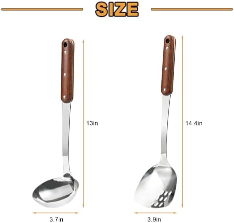 FJNATINH Stainless Steel Wok Spatula and Ladle Tool, Mirror Polished Cooking Utensils Set Metal Wok Accessories with Wooden Handle,Easy to Clean Kitchen Utensils,Sliver - Image 3