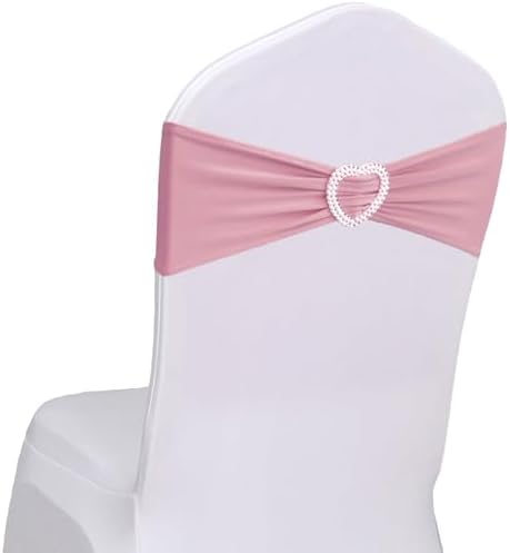 Pink Chair Sashes 100 Pack Spandex Dusty Pink Chair Sashes Bows with Heart Buckle Slider for Wedding Banquet Party Decorations by Unknown