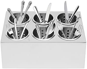 DYNAMI 6-Compartment Stainless Steel Utensil Holder,Commercial Perforated Silverware Holder,Cylinder Silverware Utensil Holder Flatware Organizer Countertop,for Restaurant Kitchen(6-Compartment) - Image 4