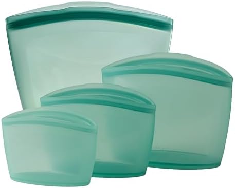Blue Ginkgo Silicone Food Storage Bags, 4-Pack, Reusable, Made in Korea | Leakproof. Stand Up. Freezer and Dishwasher Safe. (Forest Green) by BLUEGINKGO