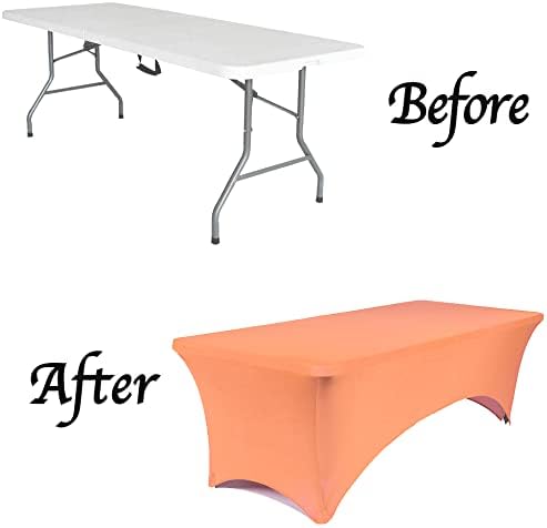 MDS® Pack of 20 Spandex Tablecloth 8FT Tight Fitted Stretch Table Cover – Washable Wrinkle-Free Reusable Elastic Patio Tablecloth for Wedding, Party, Banquet, Trade Show, Event Décor - Peach - Image 3