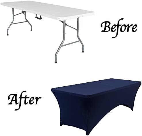 MDS® Pack of 5 Spandex Tablecloth 8FT Tight Fitted Stretch Table Cover – Washable Wrinkle-Free Reusable Elastic Patio Tablecloth for Wedding, Party, Banquet, Trade Show, Event Décor - Navy Blue - Image 5