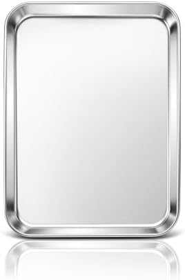 Stainless Steel Baking Sheet, 10.4" x 8" Cookie Sheet Pan, 1-Pack | Small Toaster Oven Tray for Baking, Healthy & Non-Toxic, Easy Clean & Dishwasher Safe by Unknown