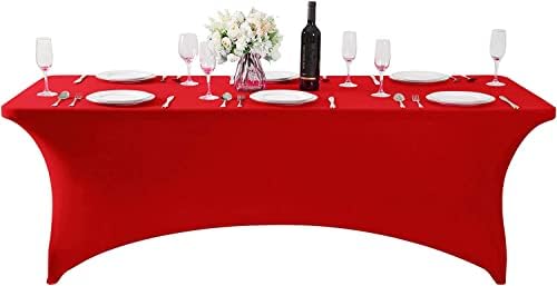 MDS® Pack of 12 Spandex Tablecloth 6FT Tight Fitted Stretch Table Cover – Washable Wrinkle-Free Reusable Elastic Patio Tablecloth for Wedding, Party, Banquet, Trade Show, Event Décor - Red - Image 2