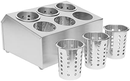 DYNAMI 6-Compartment Stainless Steel Utensil Holder,Commercial Perforated Silverware Holder,Cylinder Silverware Utensil Holder Flatware Organizer Countertop,for Restaurant Kitchen(6-Compartment) by DYNAMI