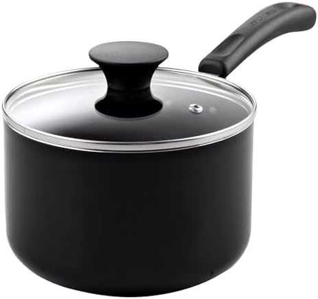 Cook N Home Basic 1 Quart Nonstick Saucepan with Glass Lid, Small Non Stick Aluminum Sauce Pan, Multi-Purpose Milk Chocolate Cooking Pot with Stay-Cool Handle, Black by CookNHome