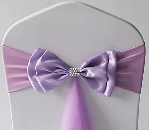 12Pcs Stretch Satin Chair Sashes Bows Chair Bands Decor for Hotel Wedding Reception Party Event Chair Cover Decoration Light Purple - Image 2