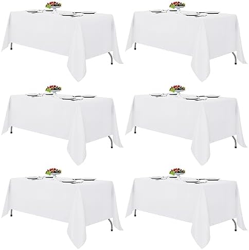 Fitable 6 Pack White Table Cloths 70x120 Inch for 6-8 Ft Rectangle Tables by Fitable