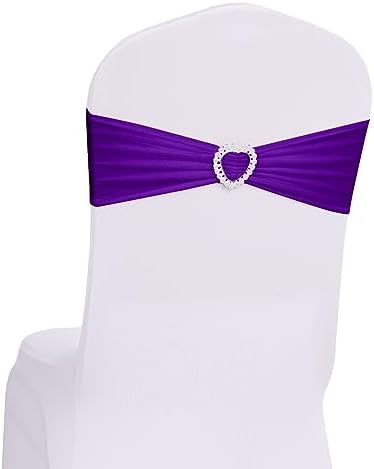 Pack of 30 Spandex Chair Sashes Bows Stretch Chair Cover Band with Buckle Slider Universal Elastic Chair Ties for Wedding Banquet Party Event Decoration (Purple) by Howhic
