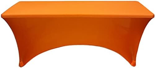 YOUR CHAIR COVERS - 5ft Orange Rectangular Spandex Table Covers Fitted Tablecloth Weddings Event Patio Decorations Elastic Fabric Stretch for Folding Table - Image 3