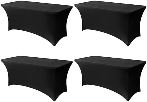 6FT Black Table Cloth - 4 Pack Fitted Stretch Rectangle Spandex Tablecloth, Washable Table Cover for Party, Picnic, Wedding, Banquet, Birthday and Festival(30" x 72") by Lemict