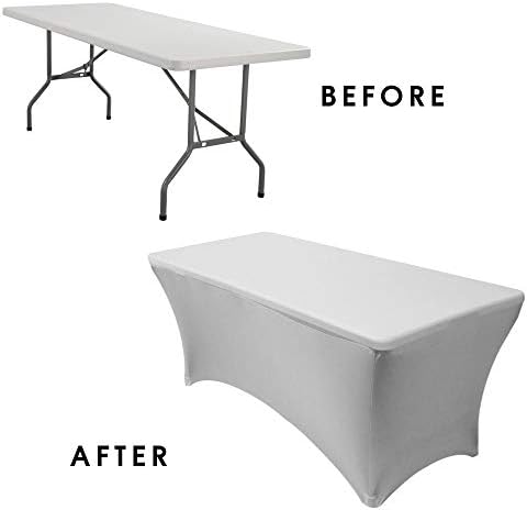 YOUR CHAIR COVERS - 8ft Silver Rectangular Spandex Table Covers Fitted Tablecloth Wedding Event Patio Decorations Elastic Fabric Stretch for Folding Table - Image 2