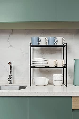 Shantton Cabinet Shelf Organizer, Pantry Shelf Rack, Black 16.1x10.6x9.5 | 2-Pack Stackable Metal Riser Holds 40LBS with Non-Slip Feet for Kitchen Pantry Bathroom Countertop Freezer Cupboard - Image 6
