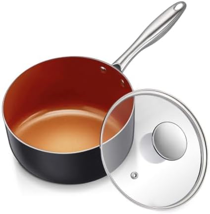 MICHELANGELO Nonstick 2 Quart Sauce Pan with Lid, Ultra-Nonstick Copper Sauce Pot 2 Qt, Ceramic Saucepan with Lid, Small Pot with Ergonomic Handle, Induction Compatible, Oven Safe by Michelangelo