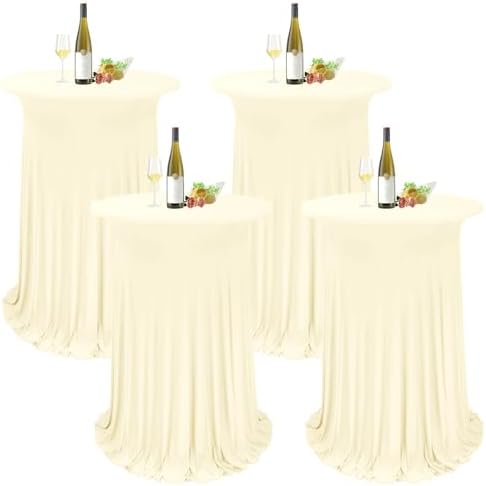 4 Packs Beige Round Cocktail Table Skirt 32"x 43" by REWOMC